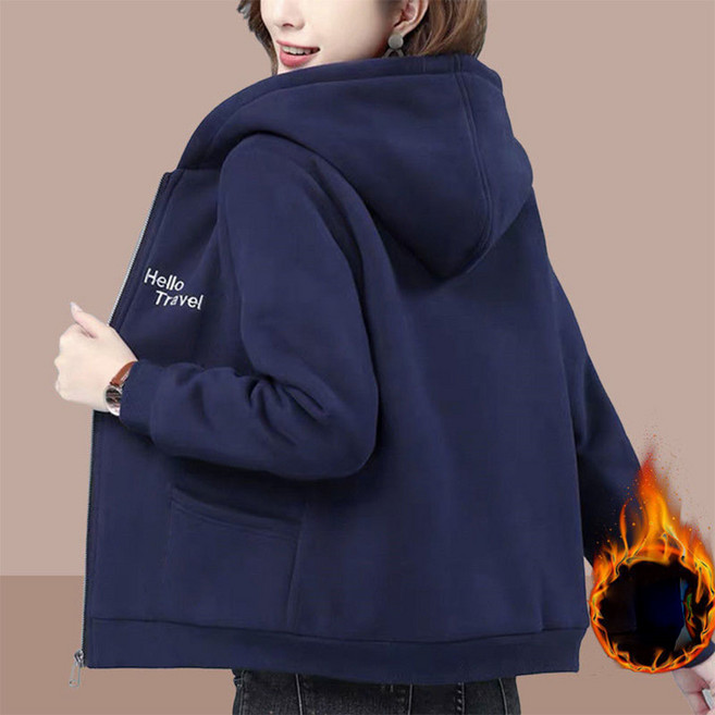 TKX 기모 후드 집업 여성 두꺼운 재킷 가을 겨울 보온성이 뛰어난 편안한 캐주얼 외투 K37