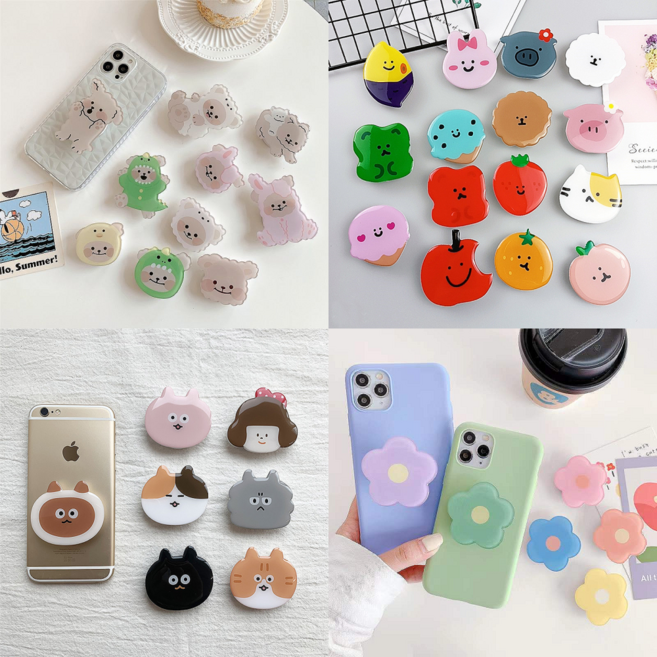 캐릭터 그립 톡홀더 스마트톡 핸드폰 휴대폰 거치대, 102.꽃을든멍, 1개, 1개