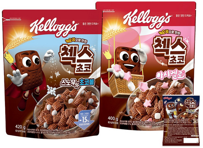 켈로그 시리얼 첵스초코 마시멜로 400g + 첵스초코 스노우 초코볼 420g + 증정30g