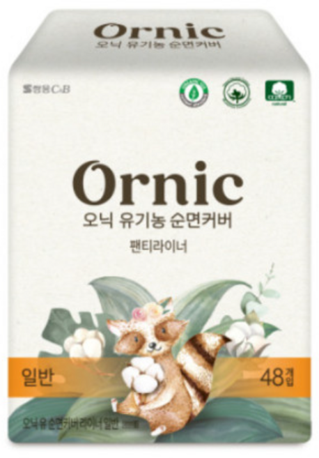 오닉 유기농 순면커버 일반 팬티라이너, 1개, 48개입