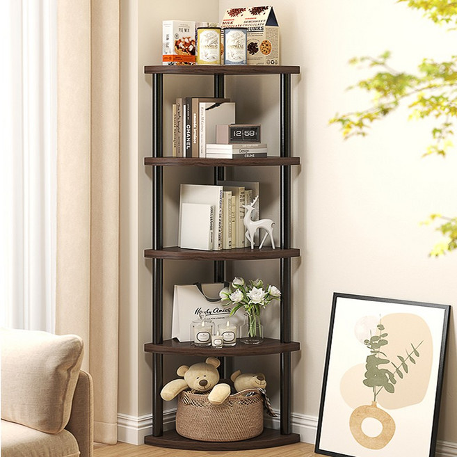 정싱 다용도 코너 선반 심플 멀티 이동식 코너선반, 5단, 블랙 + 모카 브라운