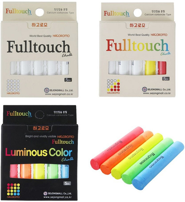 하고로모 풀터치 탄산분필 5본 분필 세트 학교 선생님 칠판 수업용, 백색