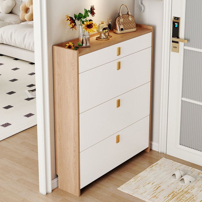 좁은 현관 신발장 슬림 신발장 대용량 신발 정리장 60/80CM, 화이트 60*17*120, 3단