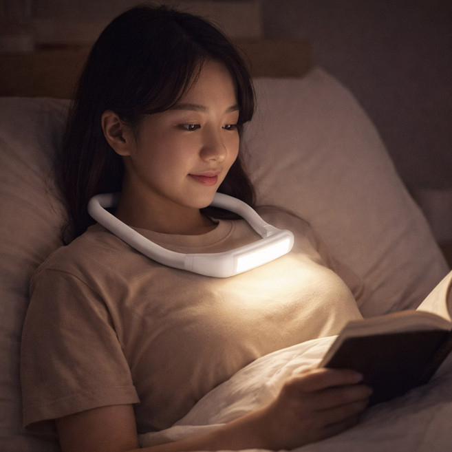 아미디오 충전식 무선 침대 독서등 스탠드 조명 넥 밴드 라이트 북라이트, 화이트