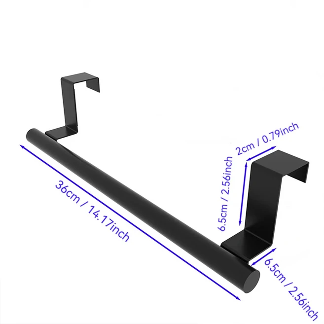 쿠쿠스토어 1PC 캐비닛 도어 수건 걸이 스테인레스 스틸 펀칭 스토리지 랙 없음 주방 단일 극 천 교수형 st, 01 Black-Large