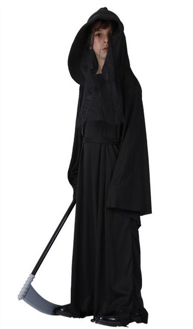 兒童萬聖節角色扮演服裝 黑暗幽靈造型, 1個, 死神裝(不含長鐮刀),L, 黑色