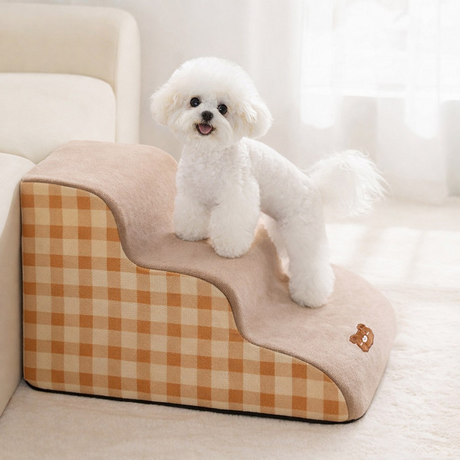 강아지 계단 슬개골 보호 논슬립 쿠션 탈부착 커버 세탁가능 3단 반려견 스텝