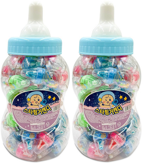 손가락에 끼워 먹는 젖병 모양 스타핑거 캔디 300g (5g x 60개) (1통) 저금통 모양 캔디, 120개, 5g