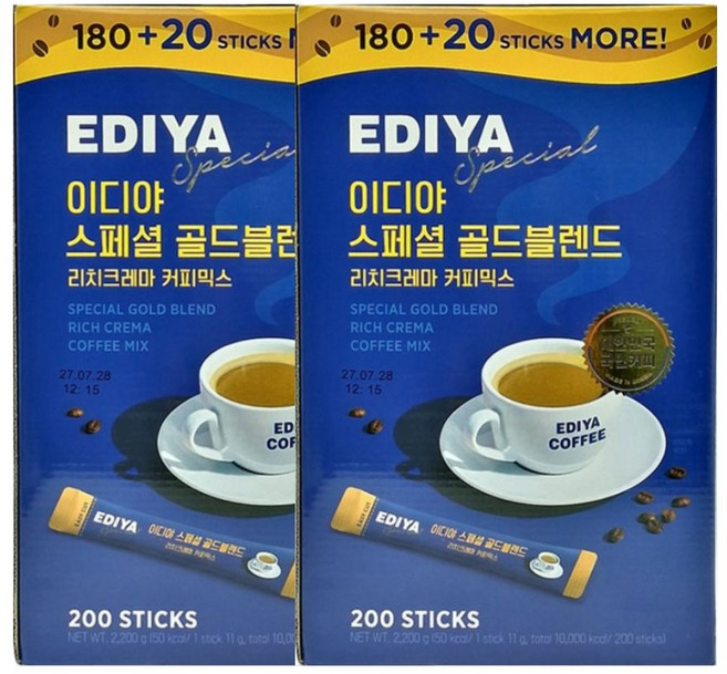 이디야 스페셜 골드블렌드 리치크레마 커피믹스, 11g, 200개입, 2개