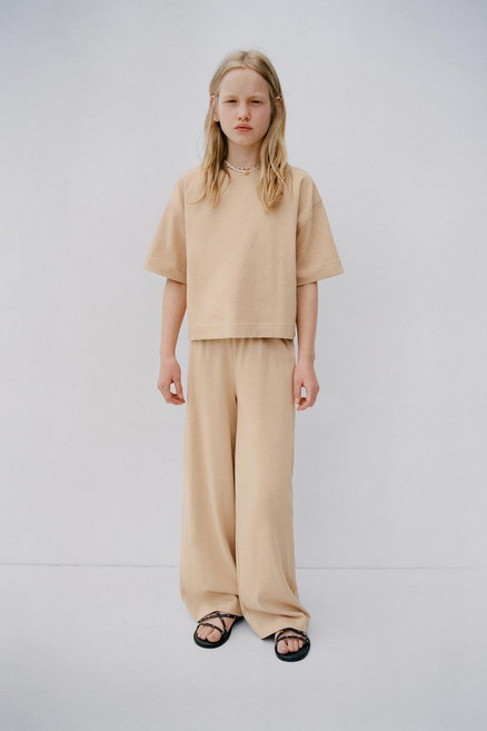 자라 키즈 ZARA KIDS 헤비 웨이트 플레인 와이드 레그 팬츠 - 미디움 카멜323637