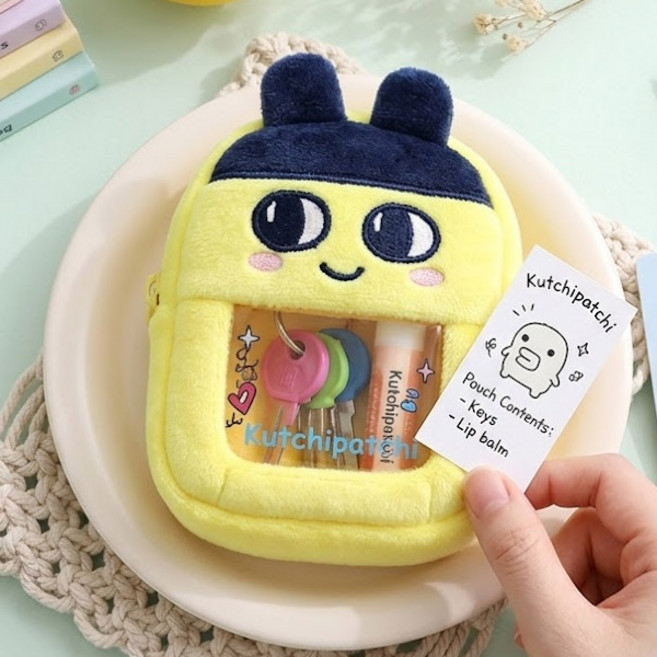 다마고치 미니배낭 파우치 마메치 폭신한 봉제 파우치 투명창 다꾸 수납 지갑