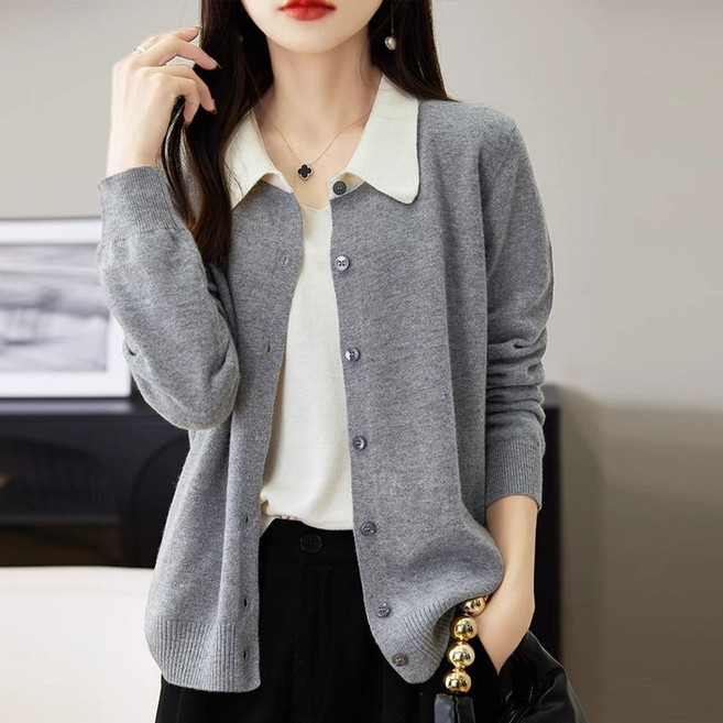 요모조모 4466 여성 봄가을 카라포인트 베이직 니트 가디건