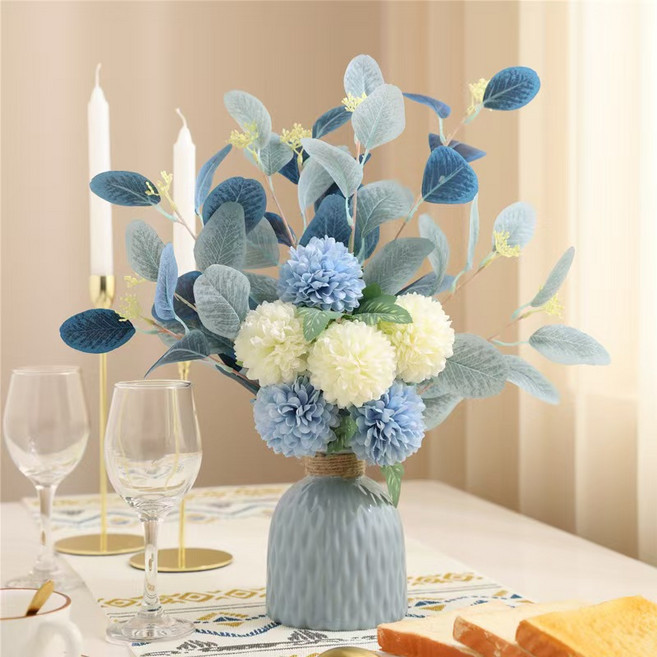 실내 장식용 인조꽃 + 화병 세트, 1개, 화이트+블루