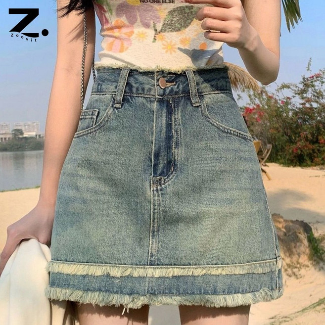 zoovit 여름 여성 하이웨스트 데님 스커트 캐주얼 A라인 미니스커트
