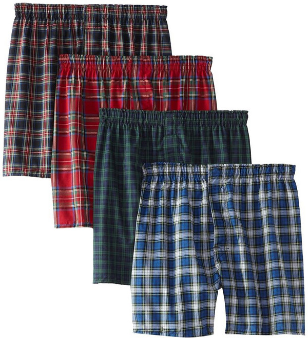HANES Hanes Ultimate 남성용 4팩 FreshIQ 격자무늬 복서 ComfortFlex 허리 밴드 포함 - 다양한 색상 타탄 격자 무늬 XL 379851