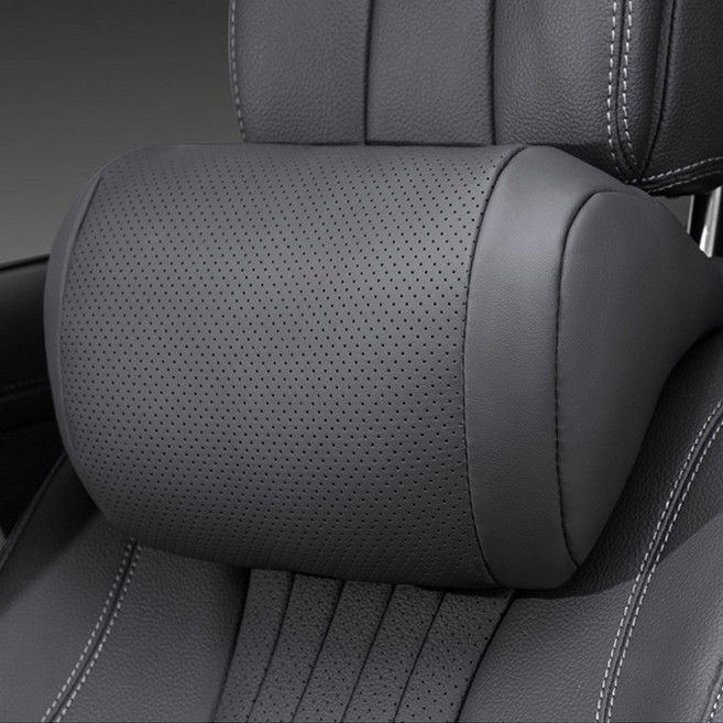 편안한 차량용 목쿠션 고급 여행용 가죽 메모리폼 헤드레스트, 1개, 블랙
