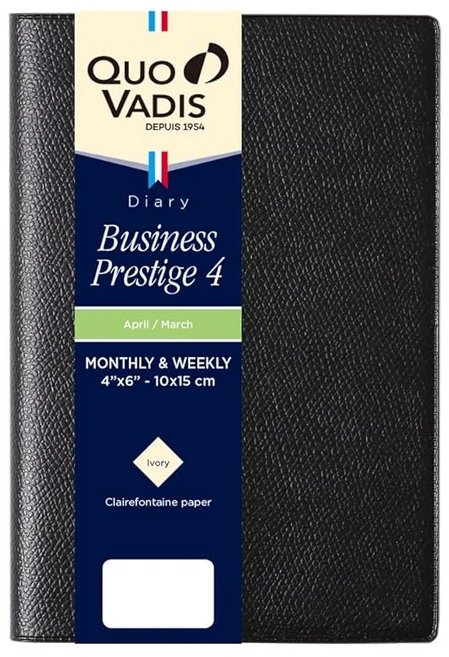 쿠오바디스 수첩 2026년 4월 시작 다이어리 비즈니스 프레스티지 4 / 앰팔라 주간 버티컬・A6 변형 사이즈 10×15cm 블랙 QUOVADIS qv60101bk, 1개, 상세페이지 참조 - 쿠팡