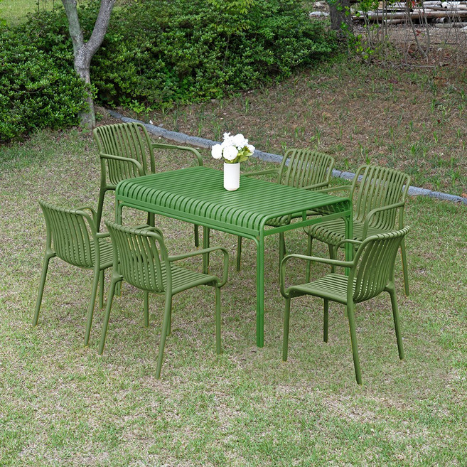 피카소가구 팰리마린 4인세트 6인세트 플라스틱의자 철재 야외테이블 카페 인테리어 야외 세트, 6인세트(테이블130), 팰리암체어, 딥그린