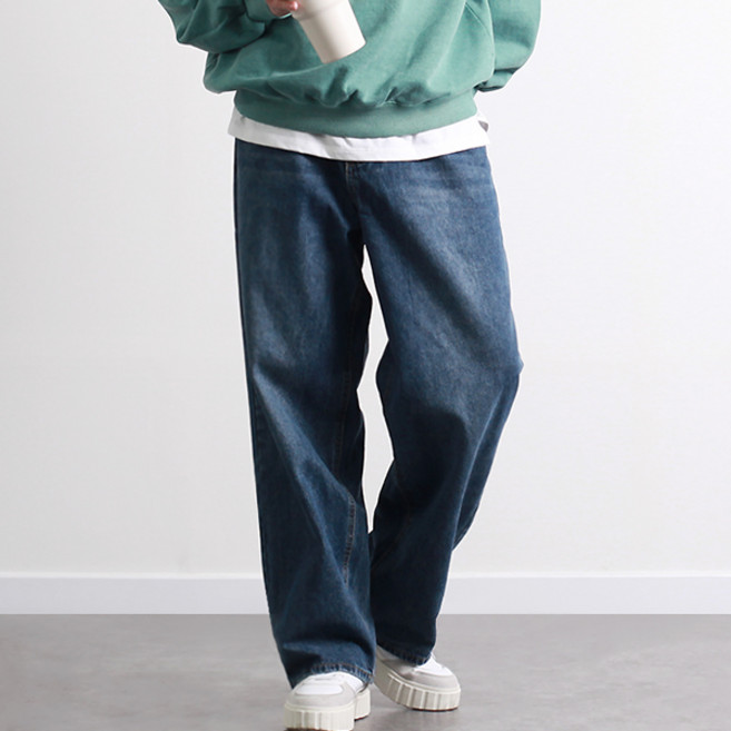 투뎃 남성용 프리미엄 캣워싱 와이드 데님 팬츠