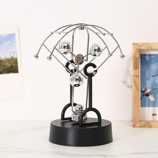 인테리어용 진자운동 키네틱아트 멍때리기 모빌 해소 실버 전자빔 작은 스탠딩 인테리어, 3볼 실버 [배터리]