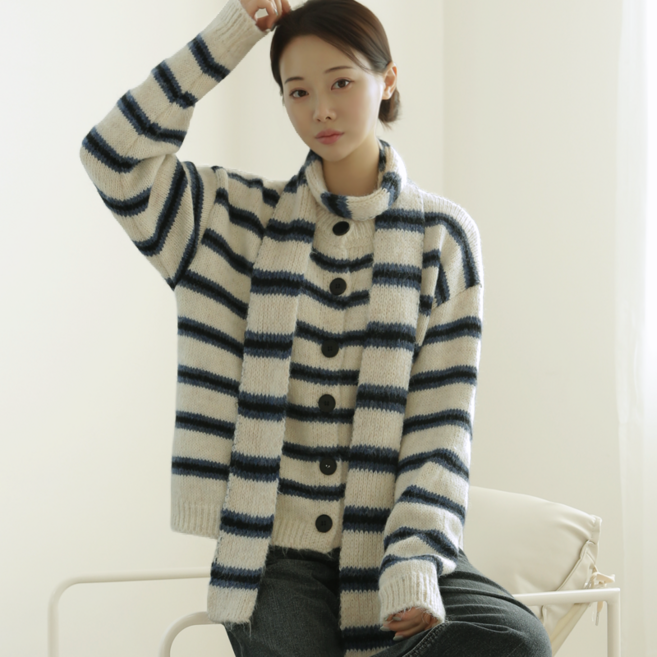 클레이스 JS 스트라이프 머플러세트 가디건