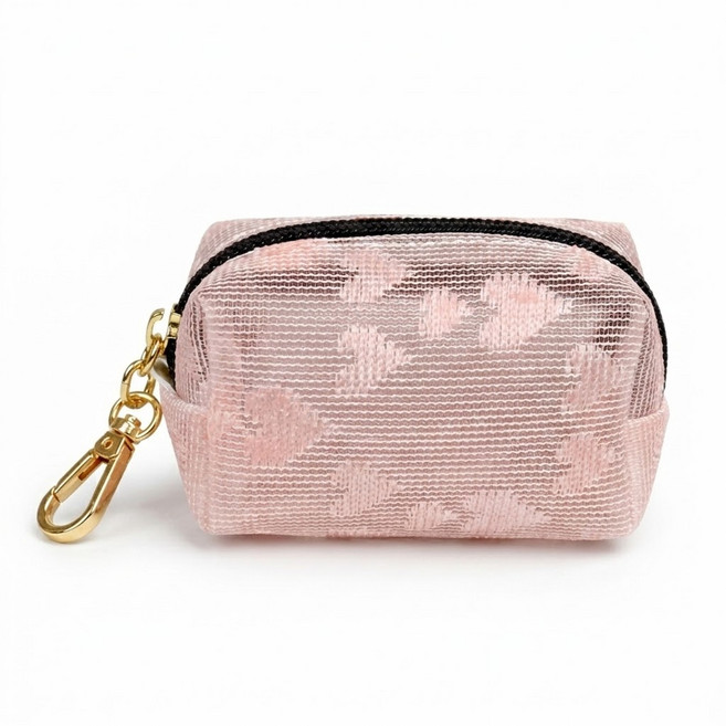 비세이 강아지 배변봉투 케이스 에티켓 파우치 키링형 풉백 메쉬 미니 파우치, 1개, 1개입, 하트 핑크