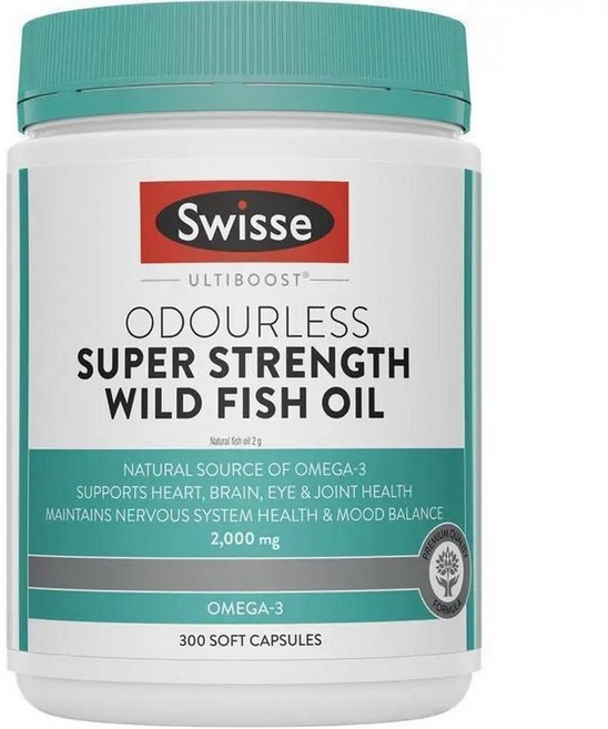 호주 스위스 Swisse Super Strength Wild Fish Oil 무향 슈퍼 스트렝스 와일드 피쉬오일 2000mg 캡슐, 5개, 300정