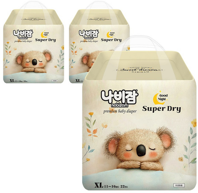 나비잠 기저귀 슈퍼드라이 오버나이트 팬티 3팩, 66매, 특대형(XL)