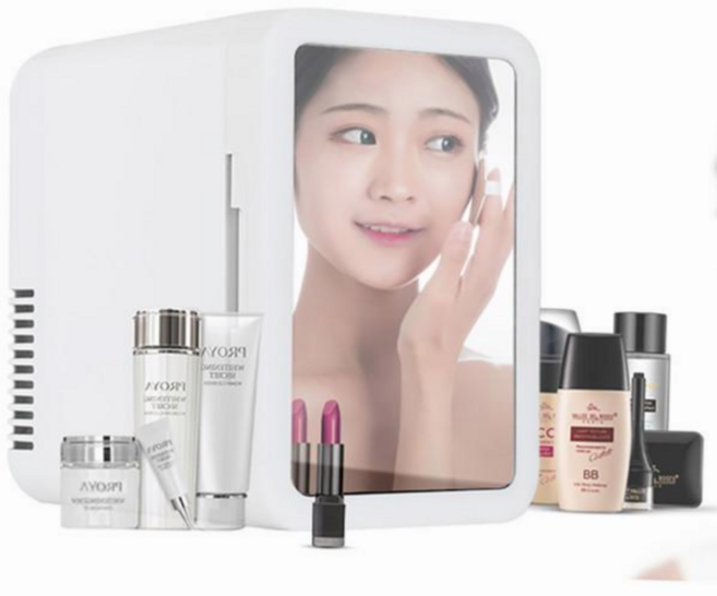 Aiiyya 화장품 냉장고 냉장 온장 미니 냉장고 무소음 소형 냉장고 LED 미러 디자인 가정용 차량용 여친 선물, 8L+거울