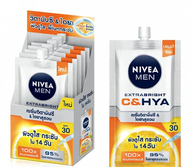 NIVEA MEN VIT-C & HYA EXTRA BRIGHT SPF 30PA+++ 7ml.X6p. 1Box 니베아 맨 엑스트라 브라이트, 6개, 7ml - 쿠팡