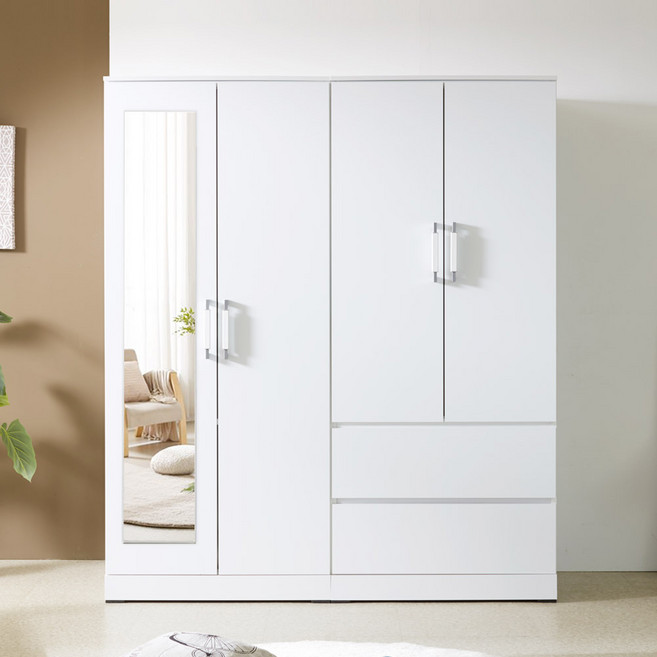 솜씨방가구 라온1600옷장세트 긴문장+투서랍장, 화이트