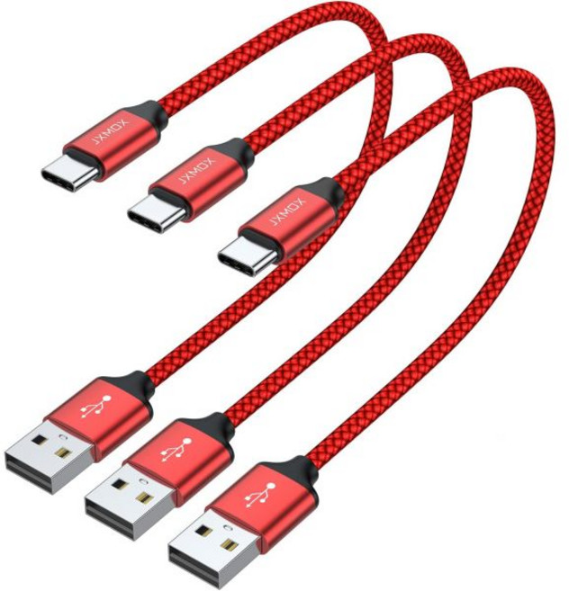 USB Type C 케이블USB A to 3A 고속 충전 3.3ft 2Pack 편조 코드 아이폰 15 Pro Max 삼성 갤럭시 S10 S9 S8 Plus 노트 98 A11 A, 1ft_Red | 3