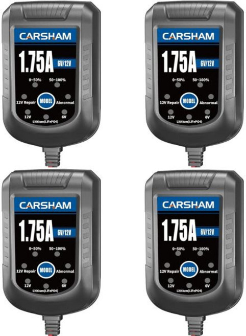 4개입 CARSHAM 트리클 배터리 충전기 6V 12V 스마트 플로트 자동 유지보수기 자동차 오토바이 잔디깎이 트랙터 ATV 납산 및 리튬, 4 Pack