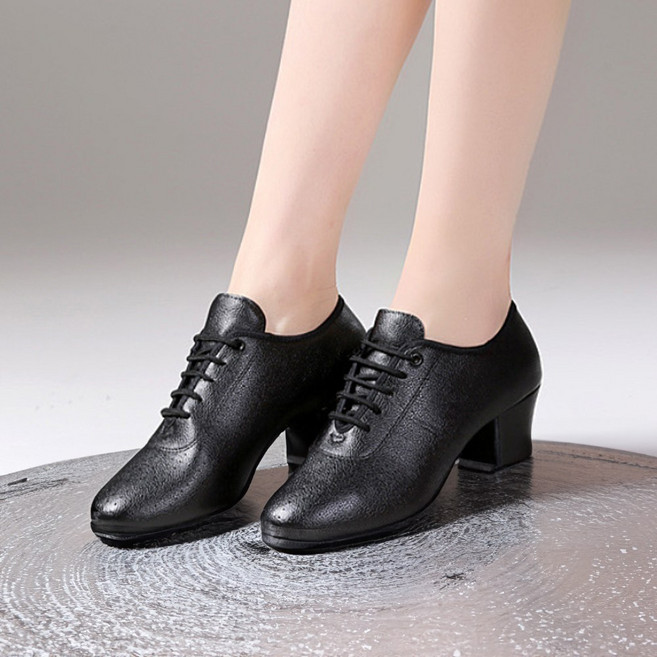땐스얼랏 라인댄스화 통굽 5CM 라인댄스 비건 가죽 신발 3컬러, 225, 블랙