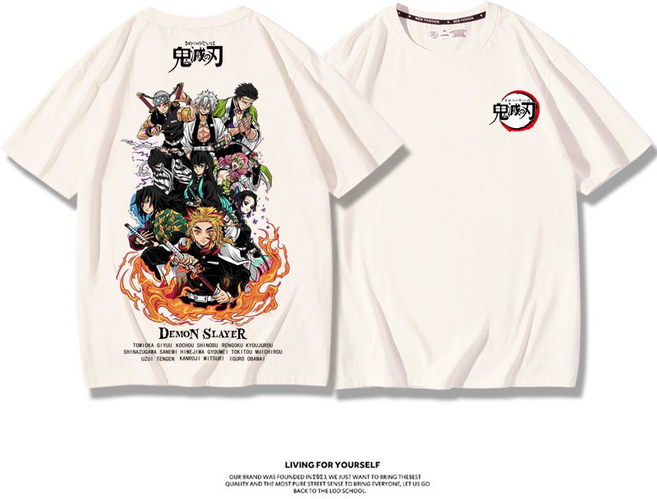귀멸의 칼날 반팔 티셔츠 일본 애니메이션 프린트 100% 코튼 반팔 여름캐주얼 스트리트웨어