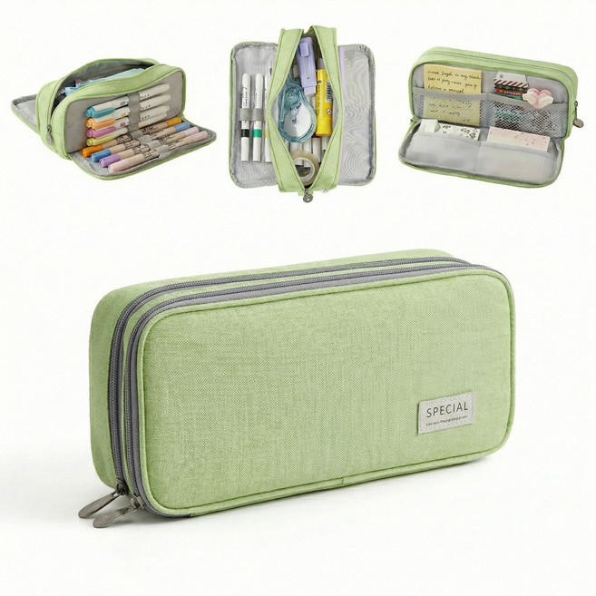 율샵 다담아 대용량 필통 파우치 3단, 1개, 퓨어그린