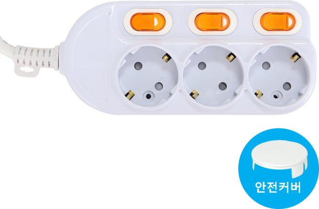 (안전커버 1p) 국산 개별스위치 멀티탭 3구 5M, 5개, 흰색
