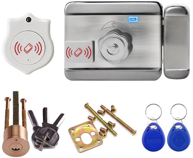 ID 刷卡鎖 門禁電控鎖 雙頭電鎖 單頭電鎖 感應門禁鎖 智能遙控一體鎖, 一鍵操作單頭-自備電源