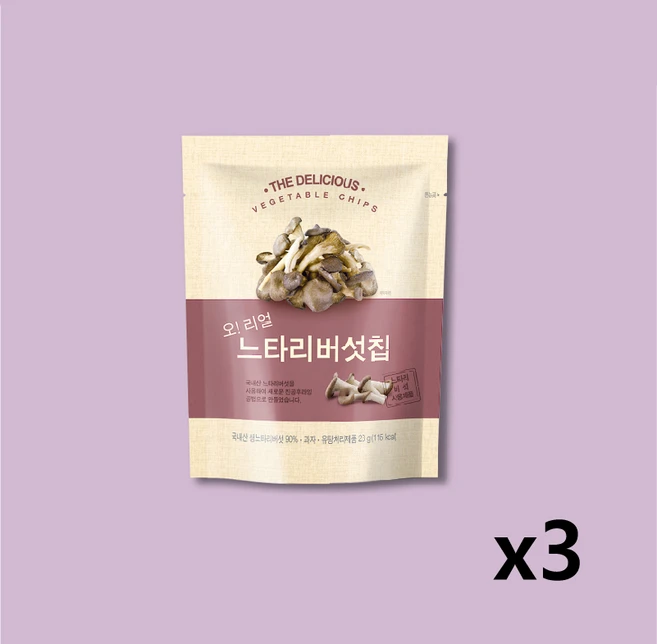 오 리얼 느타리버섯칩 국내산 생느타리버섯으로 만든 건강야채칩, 23g, 3개 - 쿠팡