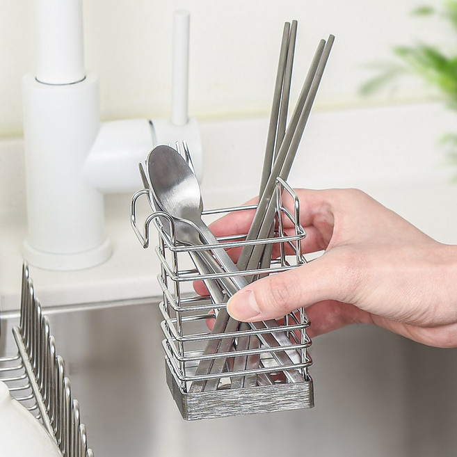 모든집 304 스텐 물빠짐 싱크대 주방 걸이형 수저통 꽂이 정리함 연마제NO, 1개, 꽂이형 수저통(색상:스텐)