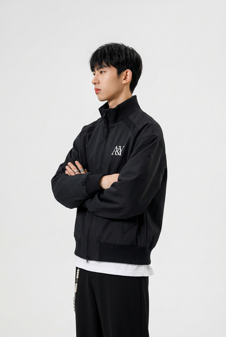 ANYOU 남성 스탠드넥 오버핏 집업 자켓 | 꾸안꾸 데일리 캠퍼스룩 아메카지 바람막이 점퍼