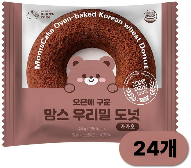 맘스케이크 우리밀 도넛 카카오, 24개, 45g