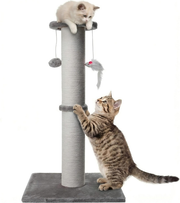 에스엘씨펫 고양이 굵은 사이잘삼 수직 대형 스크래쳐 기둥 쥐돌이 장난감, 아이보리&그레이, 1개
