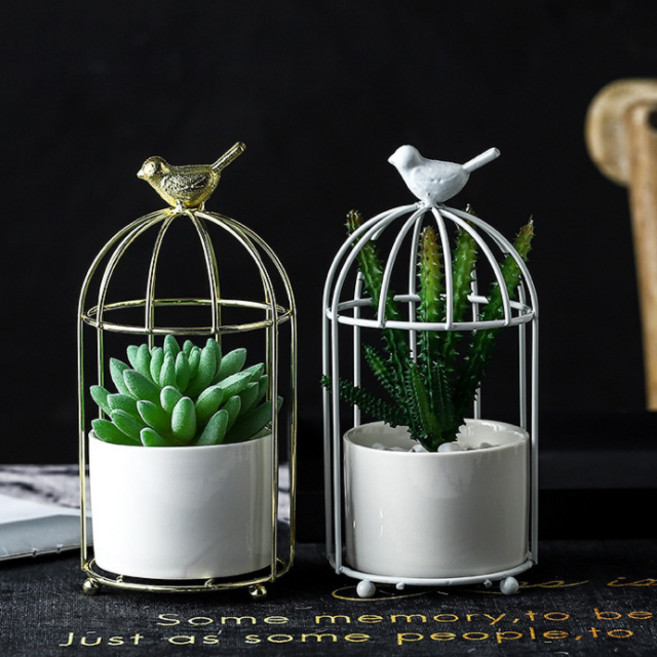 내일의공간 새장 미니 다육이 화분, 골드