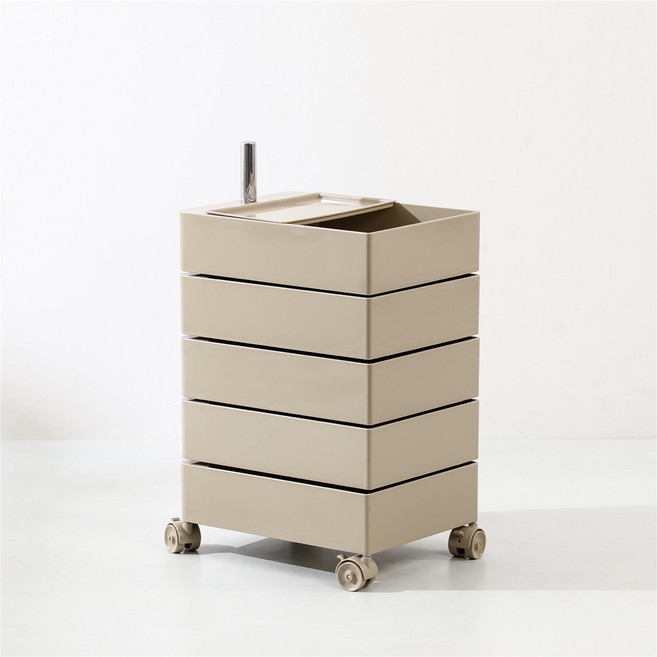 가구앤하우스 피보 360도 회전 이동 서랍 사각 트롤리, 카멜, 5단