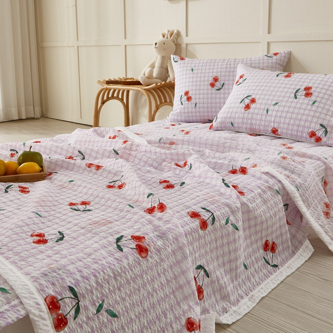시어서커 리플 과일 홑이불 SS, 체리 퍼플