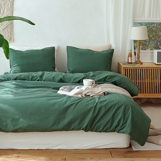 쾌적한 호텔감성 80수 고밀도 이불커버 단품 S/Q, 포레스트그린