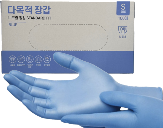 다목적 올바른 니트릴 장갑 위생장갑 손크기별 S M L 두께별 프리미엄 두꺼운 BLUE 리트릴장갑 3.5g 5.4g 100매, 스텐다드핏(일반프리미엄핏3.5g), 1개, 소(S)