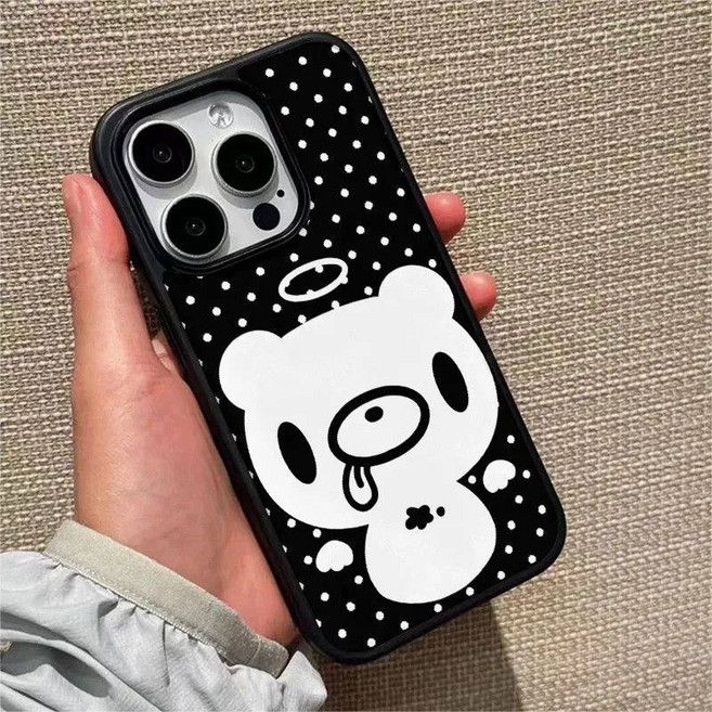 아이폰17 시리즈 글루미 베어 천사 도트 심플 블랙 젤리 케이스