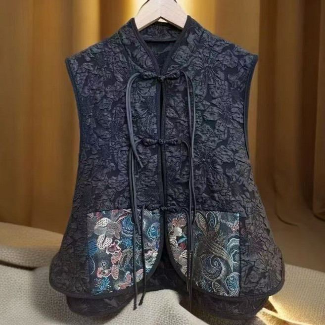 中式提花浮雕女装马甲 文艺国风